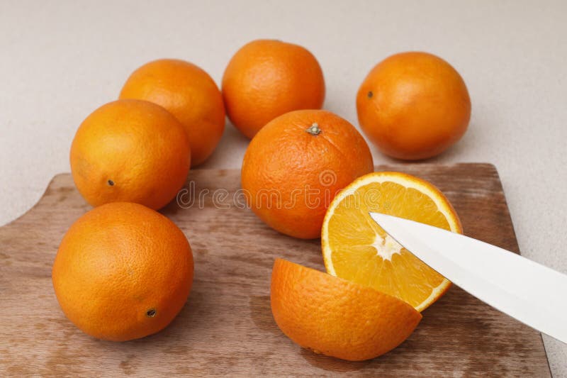 How to make a fresh orange juice. Step by step, tutorial stock photography