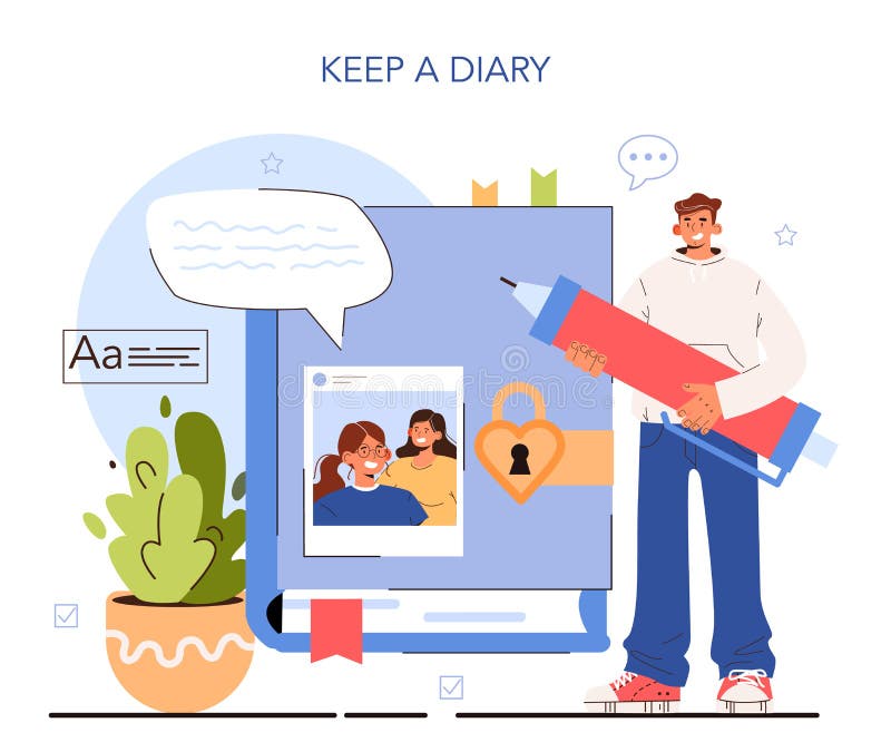 How To Manage Stress Instruction Concept. Keeping a Diary, Writing