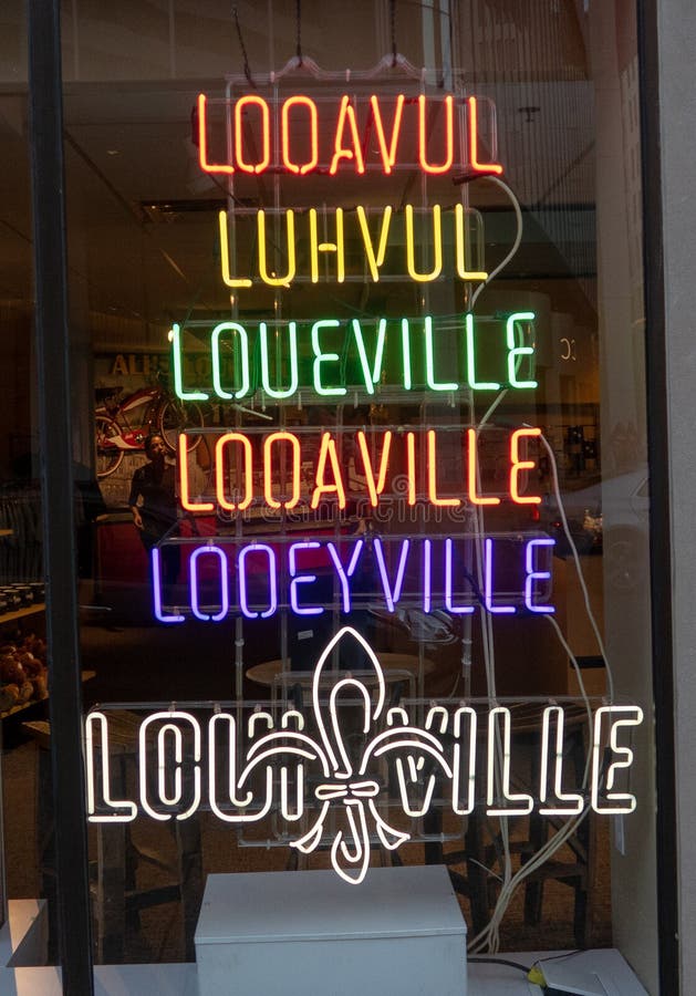 Louisville Neon Sign on Brick American Flag Stock Photo - Image of neon,  grunge: 193257664