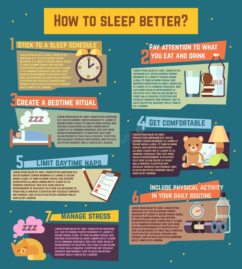How to sleep better. Vector infographics about healthy relaxation night dream illustration