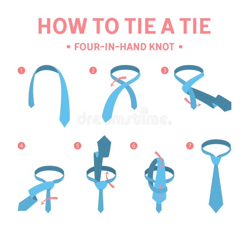 How To Tie a Fourinhand Knot Tie Instruction. Stock Vector