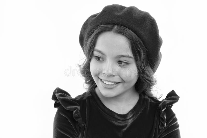 How To Wear Beret Like Fashion Girl. Kid Little Cute Girl Smiling Face ...