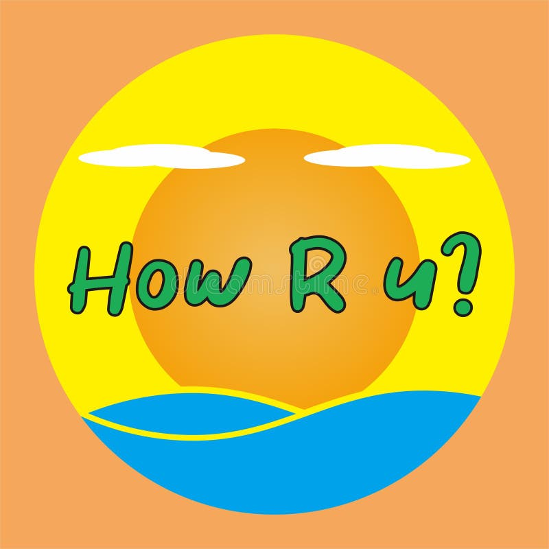 How are you-command words with the background of the sun and the sea combined with a unique design stock illustration