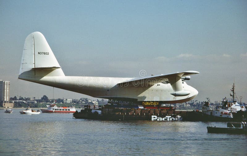 Howard Hughes Spruce Goose Hercules HK-1 N37602 CN 1 H-4 . Being moved i to a dome next to the HMS Queen Mary at the Port of Long Beach  , California. Howard Hughes Spruce Goose Hercules HK-1 N37602 CN 1 H-4 . Being moved i to a dome next to the HMS Queen Mary at the Port of Long Beach  , California.