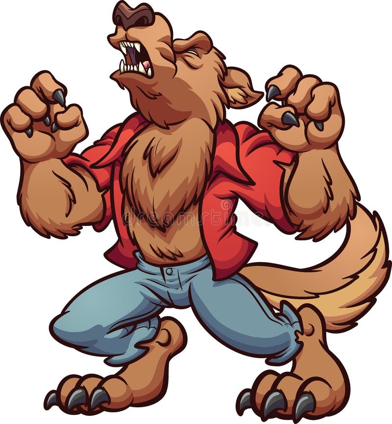Howling cartoon werewolf with red shirt royalty free illustration.