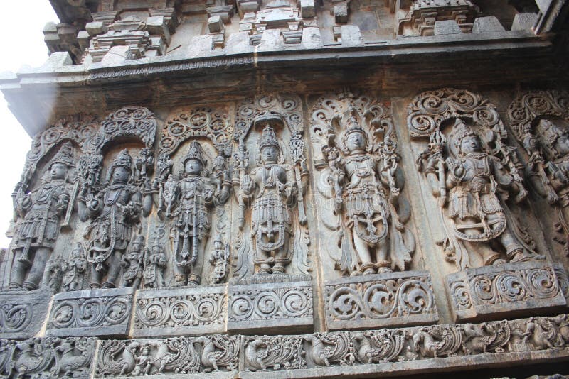 Hoysaleswara Temple Wall Carving of Various Hindu deities royalty free stock photos Hoysaleswara Temple Wall Carving of Various Hindu deities royalty free stock photos