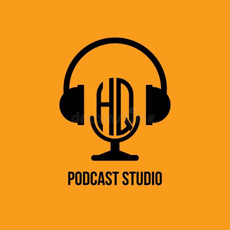 Hq monogram hoofdtelefoon- en microfoonstijl royalty-vrije illustratie