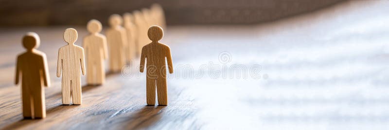 HR management concept with a wooden background, featuring elements representing teamwork, human resources, and people stock photos