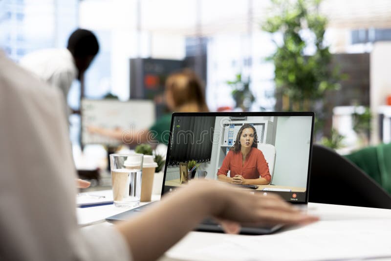 HR manager interviewing woman after doing background checks royalty free stock photography