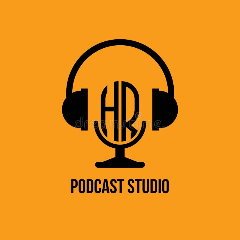 Hr monogram hoofdtelefoon en microfoonstijl royalty-vrije illustratie