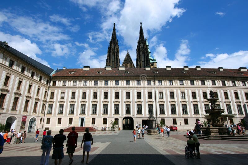 PRAGUE, CZECH REPUBLIC - AUGUST 3, 2008: People visit Hradcany castle area of Prague, capital city of Czech Republic Czechia. PRAGUE, CZECH REPUBLIC - AUGUST 3, 2008: People visit Hradcany castle area of Prague, capital city of Czech Republic Czechia