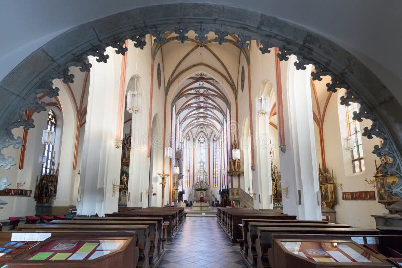 HRADEC KRALOVE, CZECH REPUBLIC - DECEMBER 10, 2020: The Cathedral of the Holy Spirit in the historic city center. Hradec Kralove