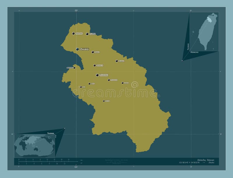 Hsinchu, Taiwan. Solid. Labelled Points of Cities Stock Illustration