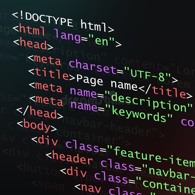 Html Code on Dark Background Stock Image - Image of software, screen:  155503891