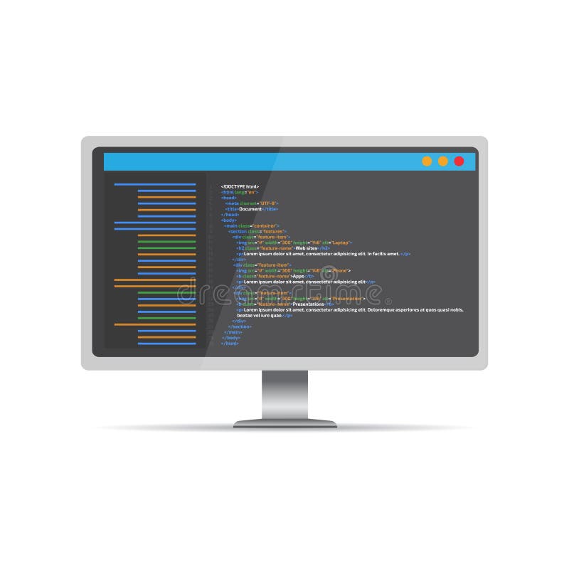 HTML-codewebsite Desktopcodage, programmeringsconcept royalty-vrije illustratie