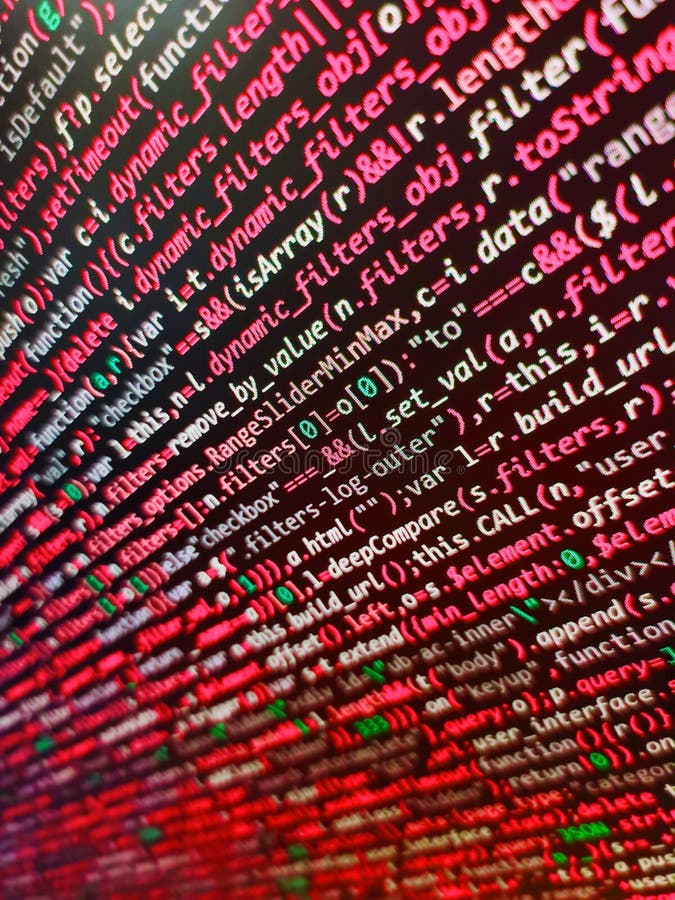 HTML and CSS code developing screenshot. Close up of random computer code comprised of numbers and letters. Template of website stock photos