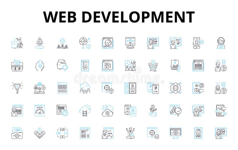 набор линейных значков веб-разработки. html css javascript php python ruby символы вектора строк и концепция линии иллюстрация вектора