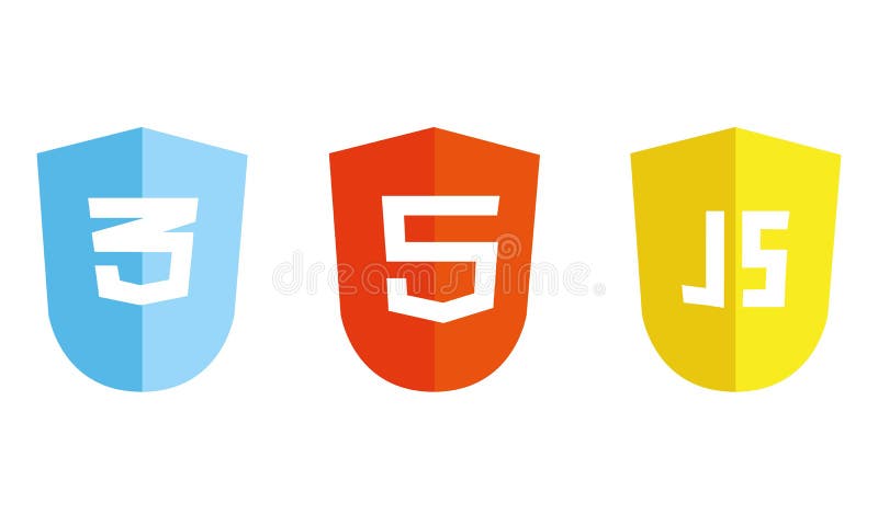 Html5 css3 js图标. web开发徽标图标集html css和javascript 库存例证