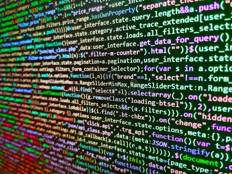 HTML5 in editor for website development. Blurred screen with selective focus. Programmer working in a software develop company royalty free stock photos