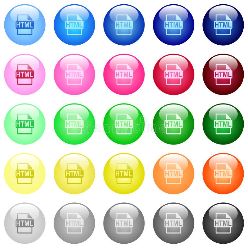 HTML file format icons in color glossy buttons vector illustration