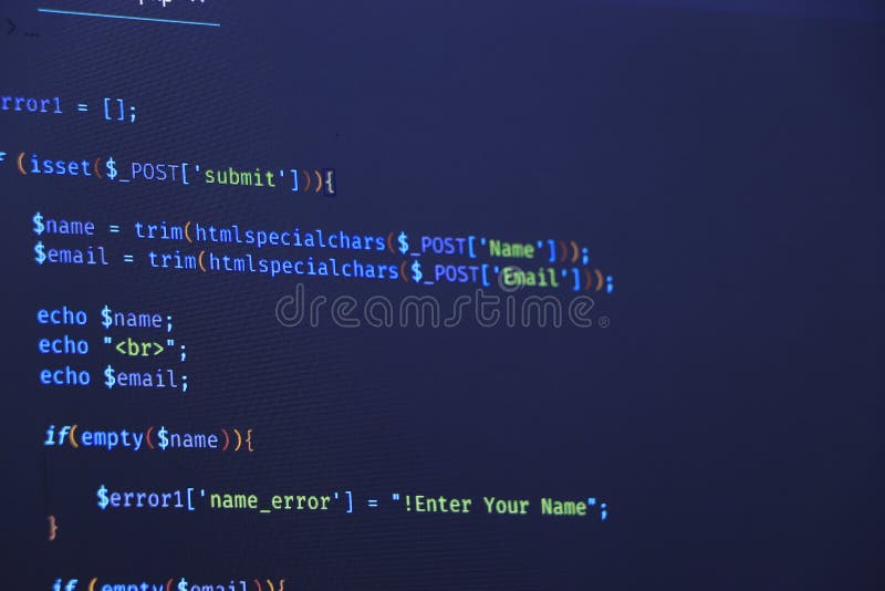 HTML5 main menu in code editor for website development stock image