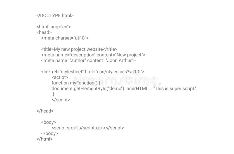 HTML screen code program developer background. Computer web interface html code vector stock illustration