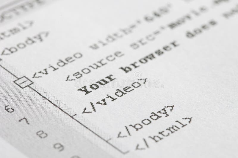 Macro Photo Of New Generation Html Code. Video Tag Is One Of The Main Advantage Of Html5. Source code script stock images, royalty-free photos and pictures