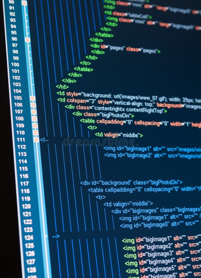 Program code on a monitor. Program code on a monitor