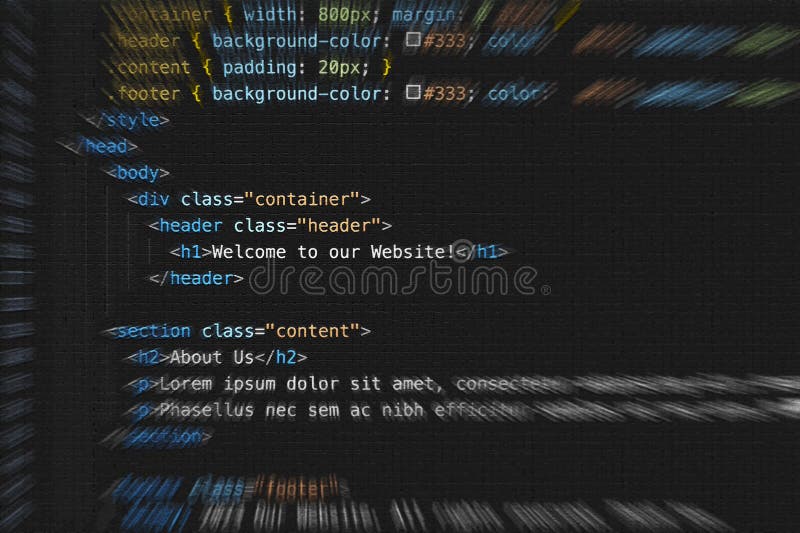 HTML website source code stock image. Image of command - 280704921