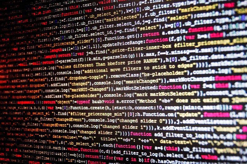 HTML-Websitestruktur Anzeigen des Programmcodes auf Computer Javascriptfunktionen, Variablen, Gegenstände lizenzfreie stockfotografie