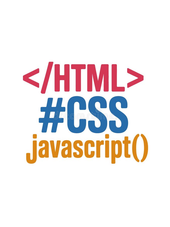 粗体排版以鲜艳的色彩显示 HTML、CSS 和 JavaScript 皇族释放例证