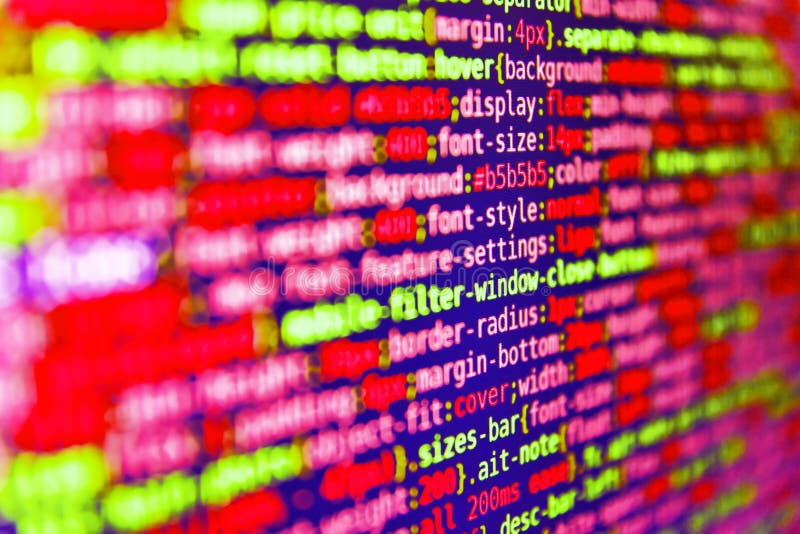 HTMLコードの行が見える。PHP開発、ソフトウェアサイトコード。Java ScriptとHTMLコードのクローズアップ。プログラム開発の概念 ロイヤリティフリーストックフォトグラフィー