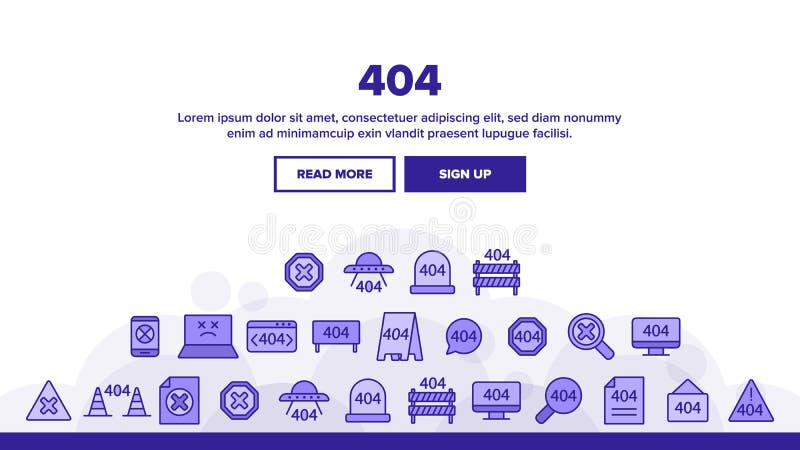 404 HTTP Error Message Vector Linear Icons Set royalty free illustration