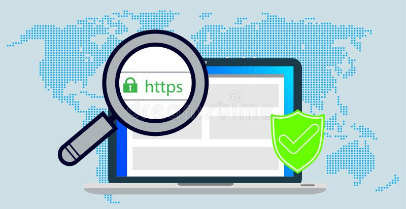 Протоколы http и https на щите. Безопасный и защищенный https иллюстрация вектора