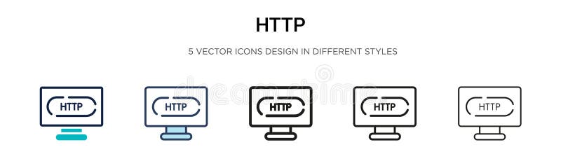 Http icon in filled, thin line, outline and stroke style. Vector illustration of two colored and black http vector icons designs stock illustration