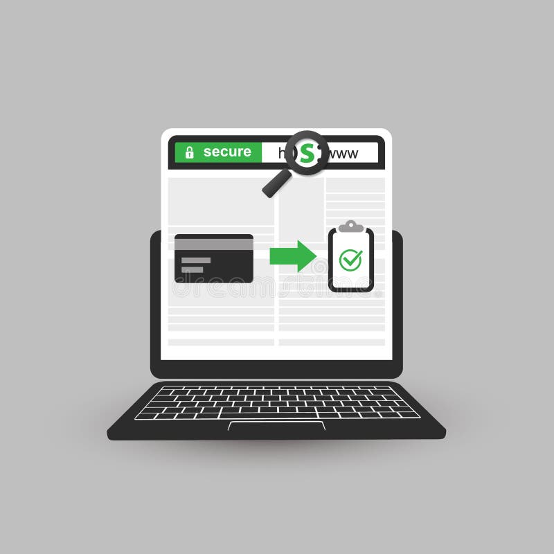 安全在线支付、HTTPS协议 — 安全通信、移动计算机浏览 皇族释放例证