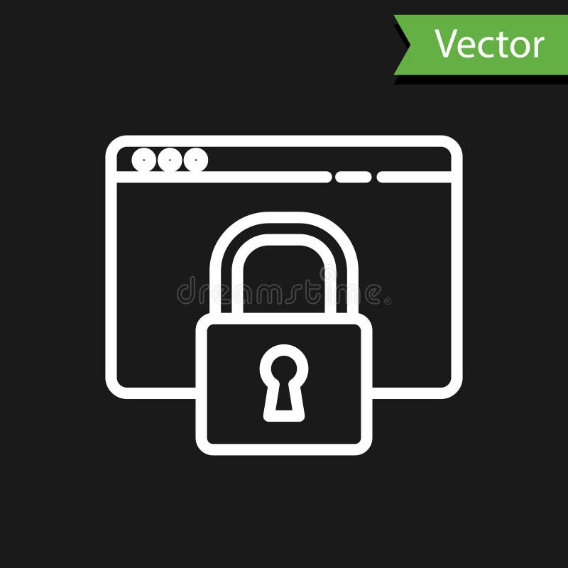 Белая линия безопасная ваш сайт со значком на черном фоне изоляции https, ssl. Комуникационный протокол интернета. Вектор иллюстрация штока