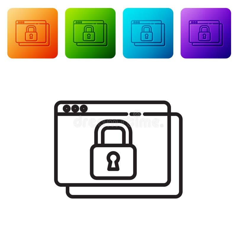 Черная линия безопасная ваш сайт со значком на белом фоне изоляции https, ssl. Комуникационный протокол интернета. Отель иллюстрация штока