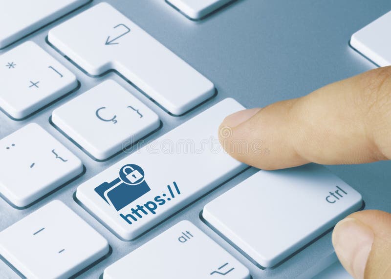 Https - Επιγραφή σε μπλε πλήκτρο πληκτρολογίου στοκ εικόνα με δικαίωμα ελεύθερης χρήσης