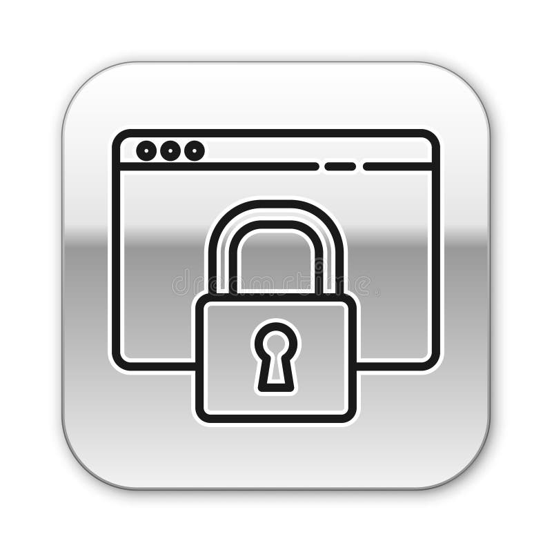 Черная линия безопасная ваш сайт со значком на белом фоне изоляции https, ssl. Комуникационный протокол интернета. Серебро иллюстрация штока