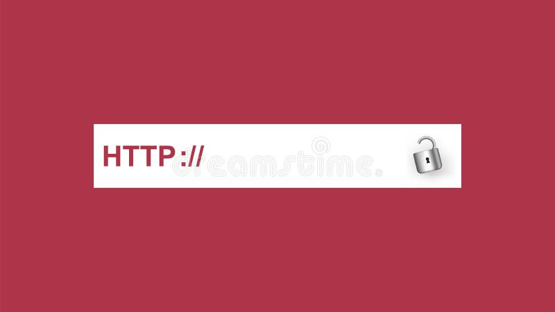 Предоставленные https. Опасный протокол связи с письмами сертификата сети красными на белой панели. иллюстрация штока