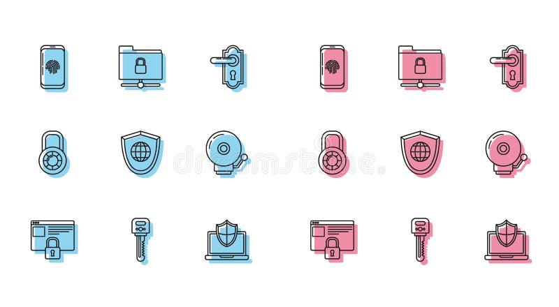使用https密钥智能手机指纹扫描仪保护屏蔽全球 向量例证