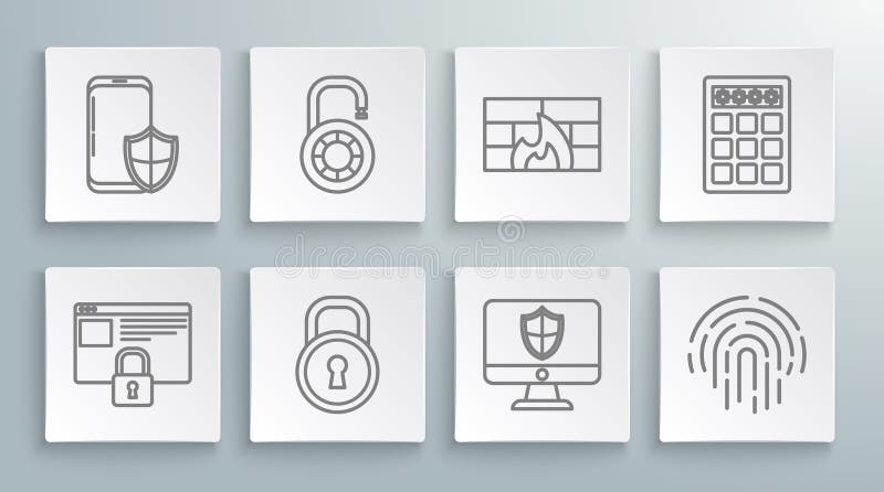 установить защиту сайта с помощью https блокировка монитора компьютера и защита от отпечатков пальцев пароль брандмауэра иллюстрация вектора