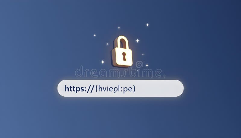 展示精简、流线型的网站地址栏的图像，其中浮动着发光的HTTPS锁图标 库存例证