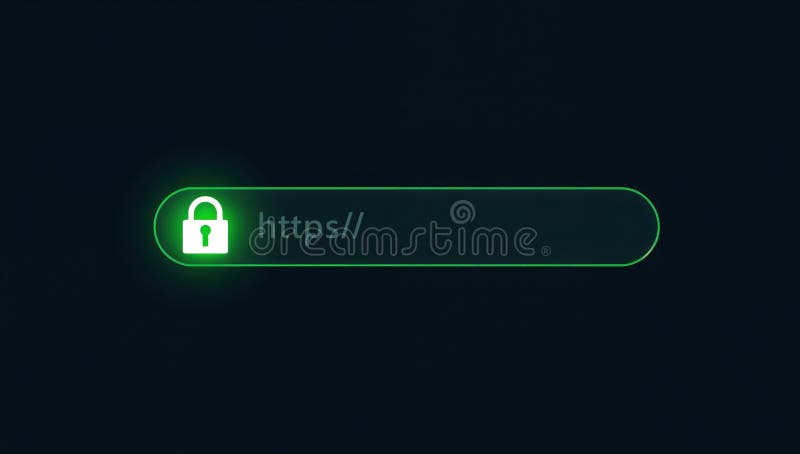 浏览器地址栏中发光的安全 HTTPS 连接锁形图标，网络安全概念 皇族释放例证