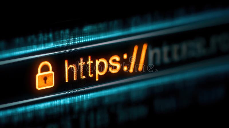 Крупный план адресной строки веб-браузера с красным значком замка и 'https://', указывающий на иллюстрация штока