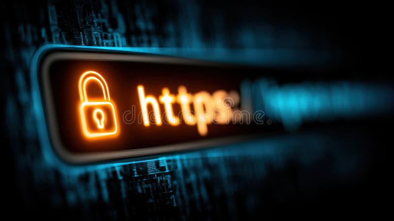Крупный план адресной строки веб-браузера с красным значком замка и 'https://', указывающий на бесплатная иллюстрация