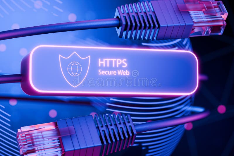 Концепция протокола HTTPS. Зашифрованный веб-серфинг. Безопасность веб-страниц. 3D-рендер бесплатная иллюстрация