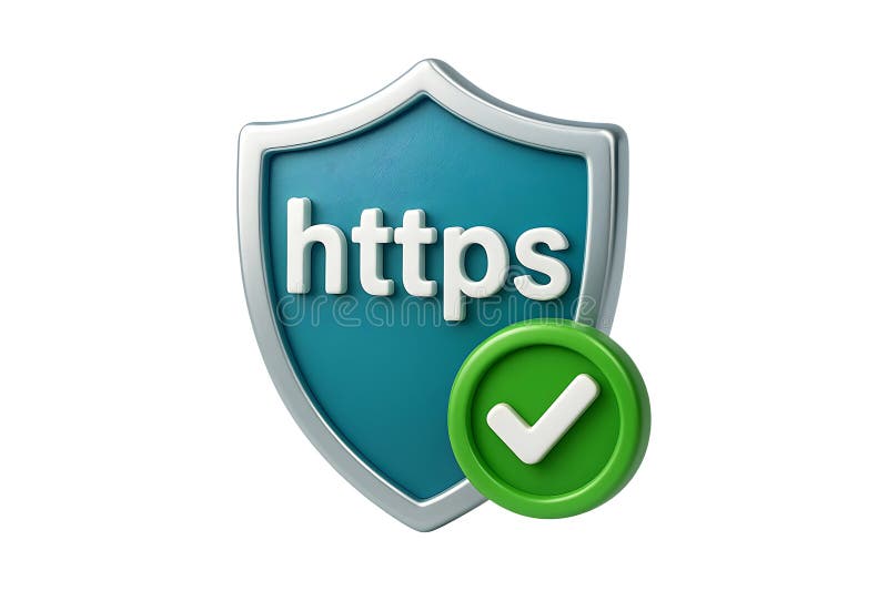 带有绿色对勾徽章的 HTTPS 安全盾 图库摄影