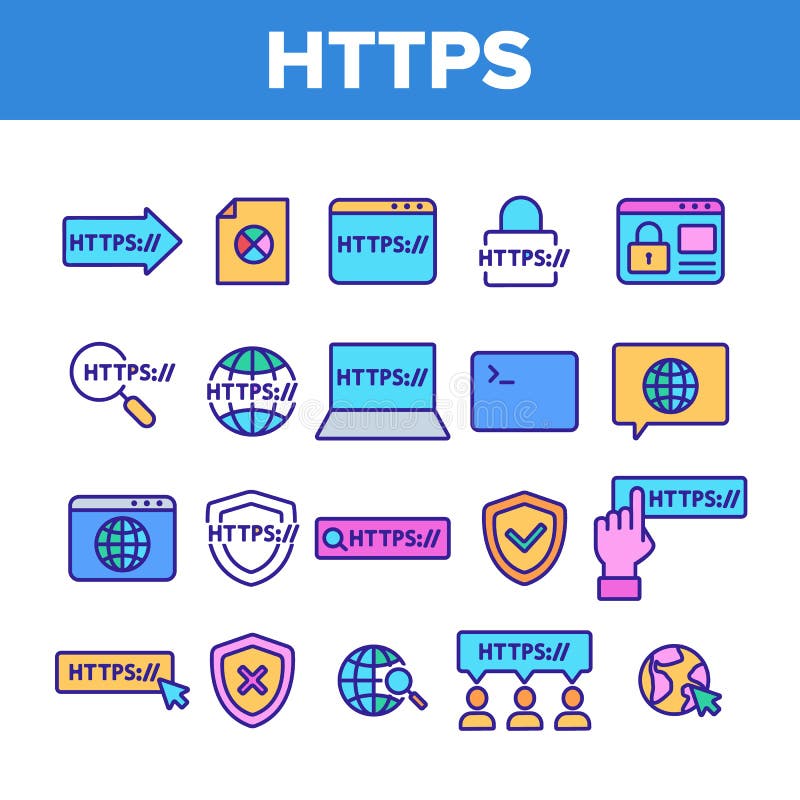 颜色HTTPS元素矢量符号图标集 库存例证